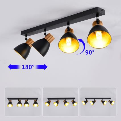 Brilagi - Virziena gaismeklis ODENSE 4xE14/10W/230V kaučuka koks/melns