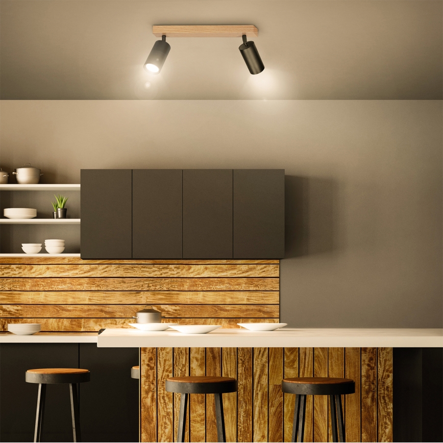 Brilagi - Virziena gaismeklis SELE 2xGU10/30W/230V melns/ozola dekors