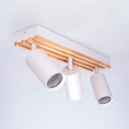 Brilagi - Virziena gaismeklis SELE WOOD ACOUSTIC 3xGU10/30W/230V balts/koka