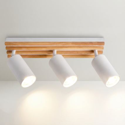 Brilagi - Virziena gaismeklis SELE WOOD ACOUSTIC 3xGU10/30W/230V balts/koka