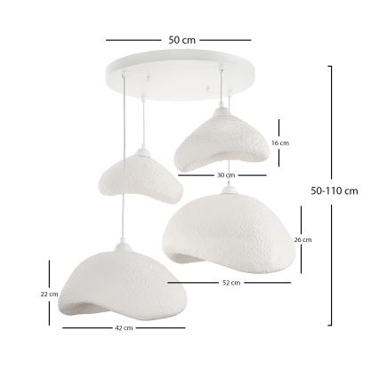 Brilagi – WABI SABI pakaramā lampa uz vada, 4xE27/40W/230V, Ø 90 cm, balta