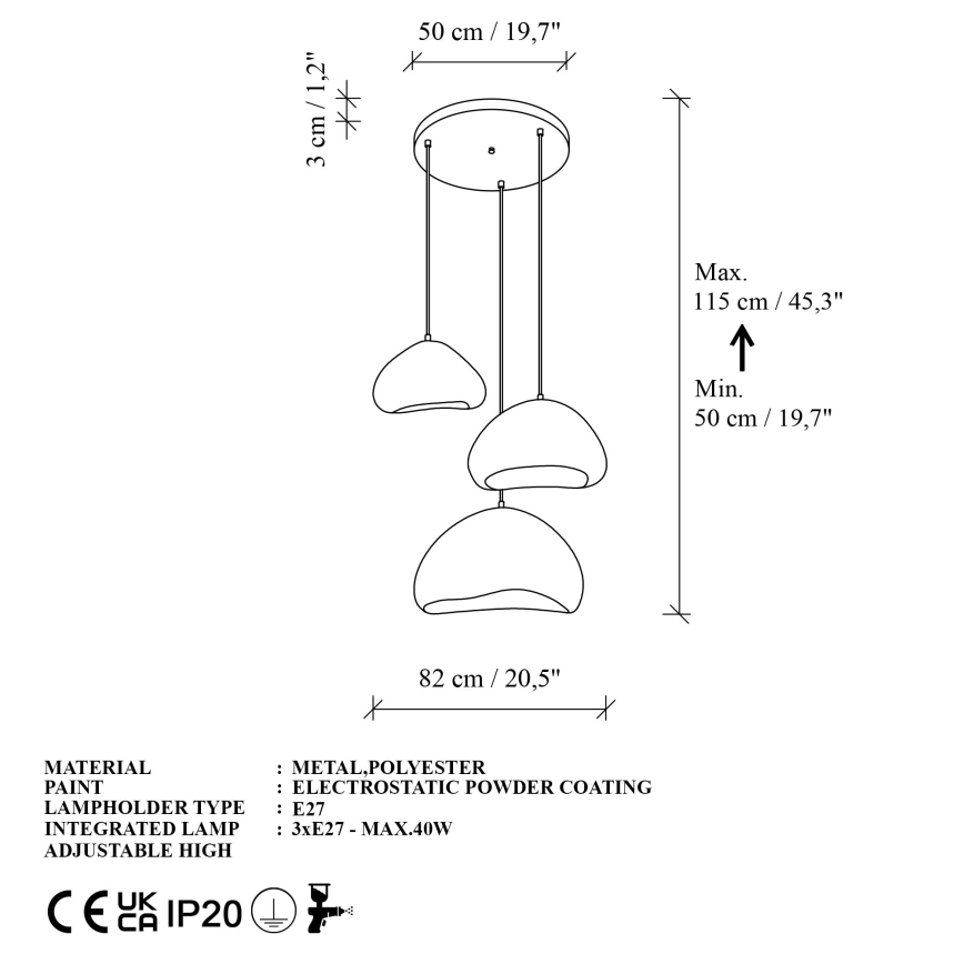 Brilagi - WABI SABI piekaramā lustra uz troses 3xE27/40W/230V Ø 82 cm balta