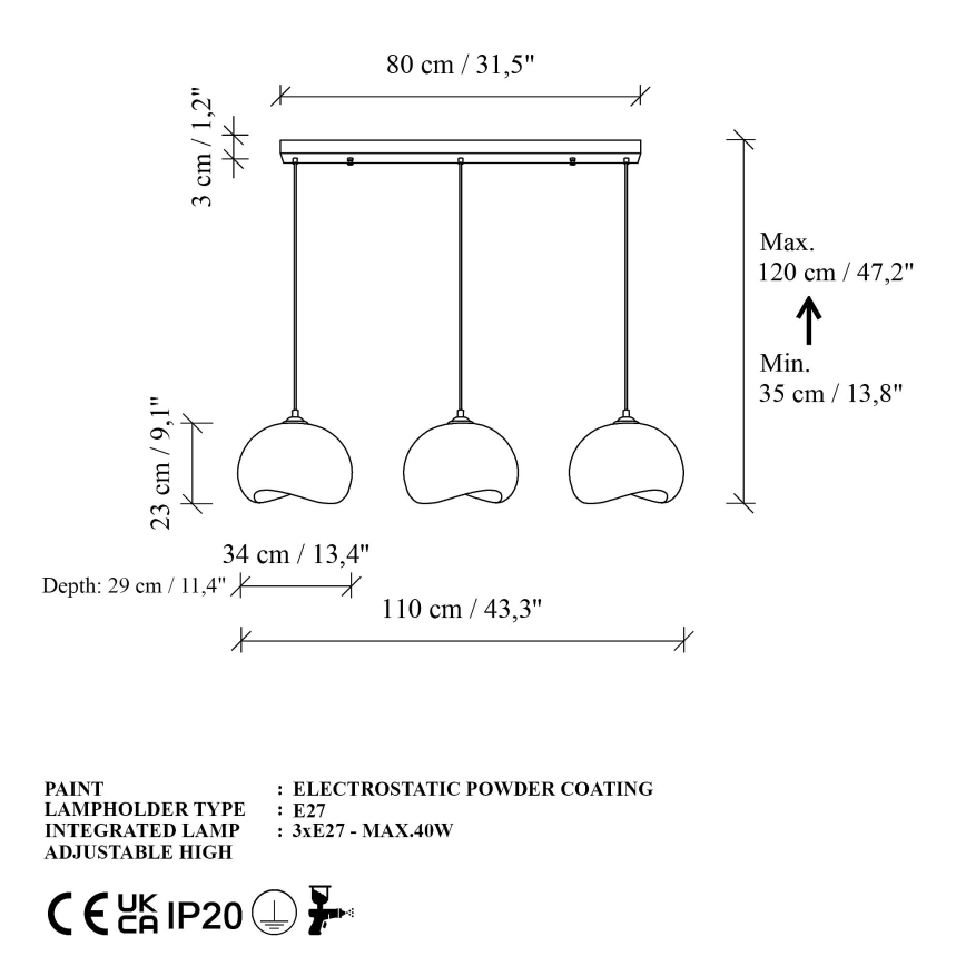 Brilagi - WABI SABI piekaramā lustra uz vada 3xE27/40W/230V, balta