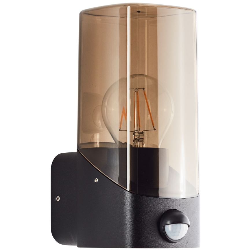 Brilliant - Āra sienas lampa ar sensoru MINOU 1xE27/10W/230V IP44 melna/dūmakains