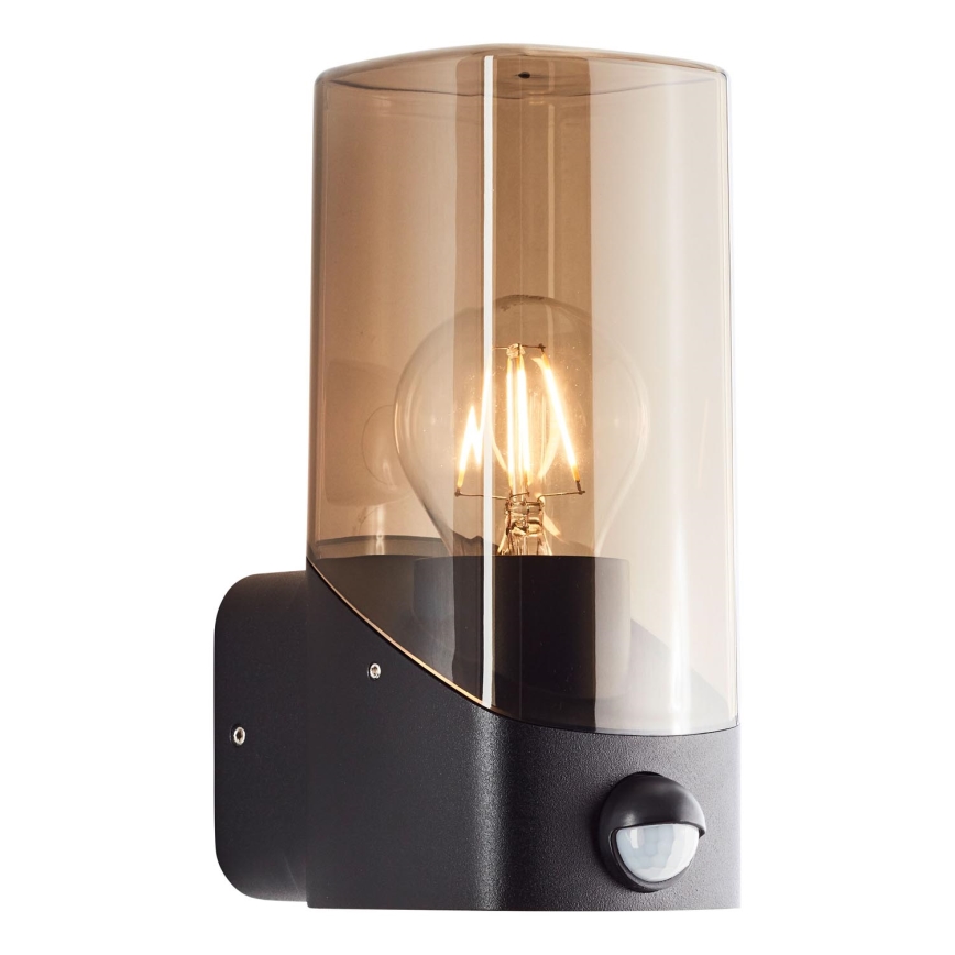 Brilliant - Āra sienas lampa ar sensoru MINOU 1xE27/10W/230V IP44 melna/dūmakains