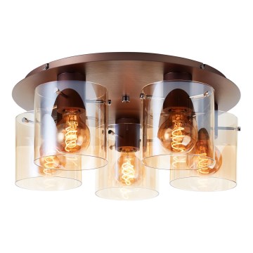 Brilliant - Griestu lampa PETJE 5xE27/40W/230V diametrs 52 cm brūna/dūmaina