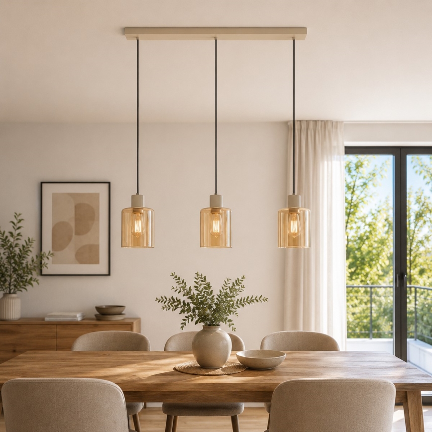 Brilliant - Griestu lampa uz troses LYSKA 3xE27/20W/230V krēmkrāsaina/dūmakaini bēša