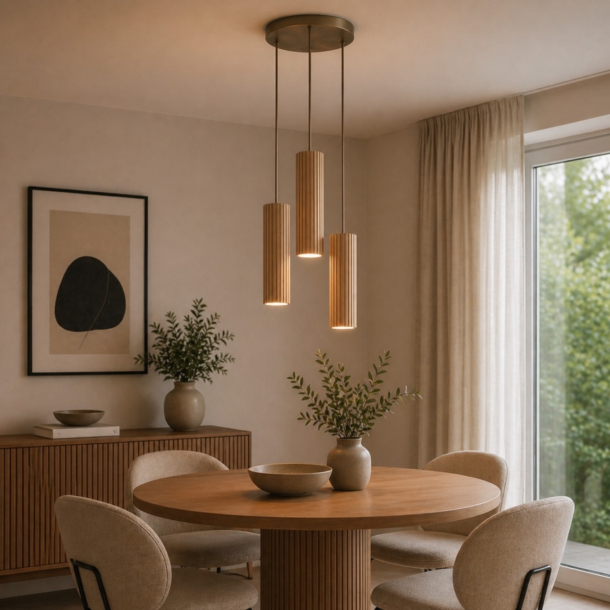 Brilliant - Karājoša lampa ar kabeli LAKEWOOD 3xGU10/10W/230V Ø 28 cm, brūna