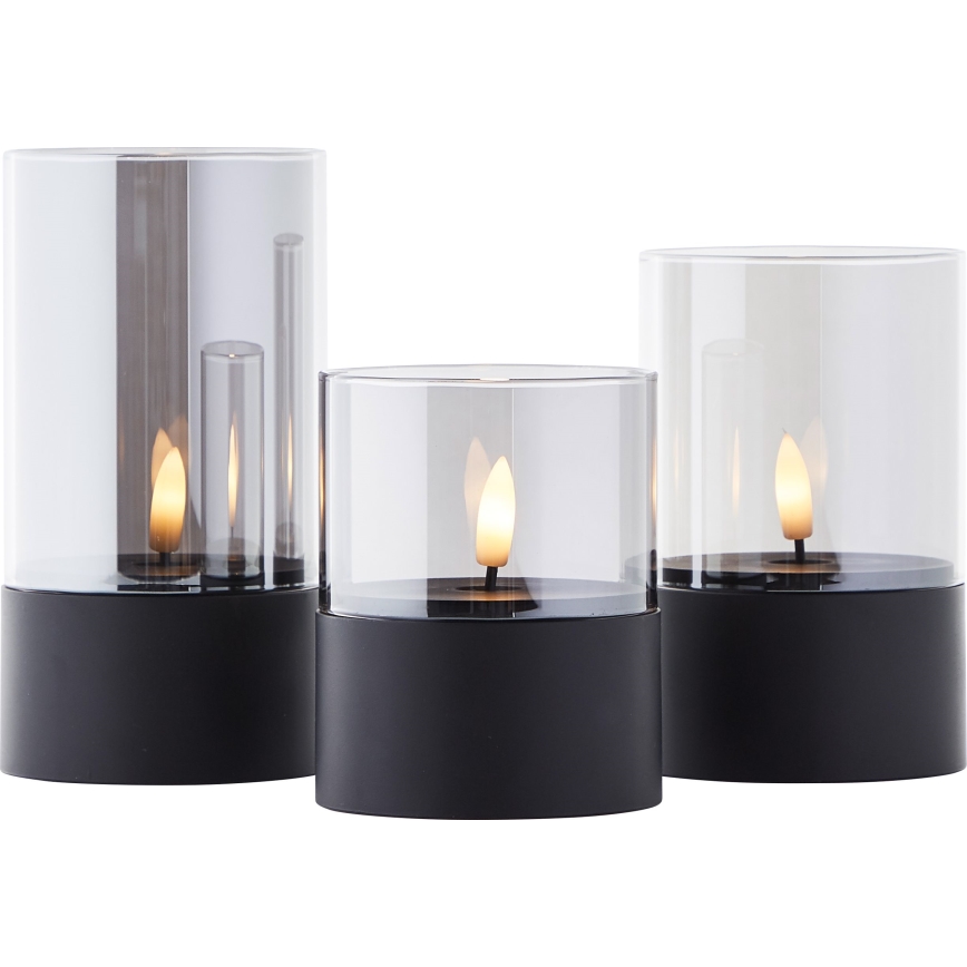 Brilliant - Komplekts 3x LED sveces BOUGIE LED/2xAA IP44 melna/dūmakaina
