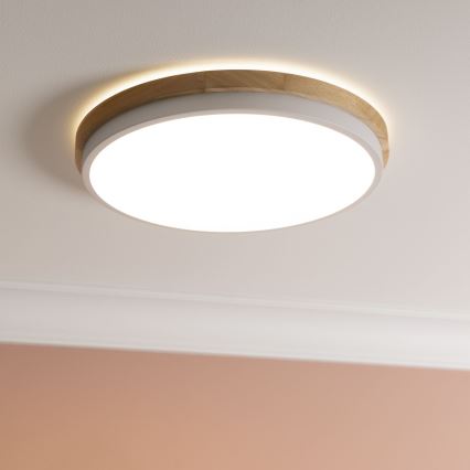 Brilliant - LED Aptumšojama griestu lampa BAARLO LED/24W/230V d. 35 cm balta/gumijkoks - FSC sertificēts