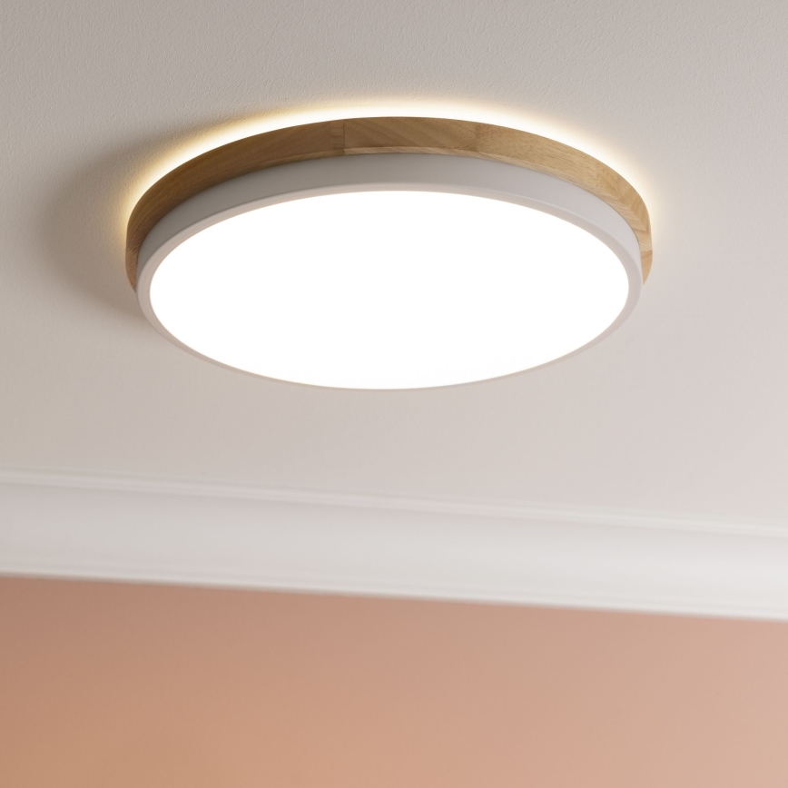 Brilliant - LED Aptumšojama griestu lampa BAARLO LED/24W/230V d. 35 cm balta/gumijkoks - FSC sertificēts