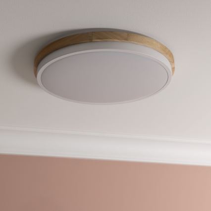Brilliant - LED Aptumšojama griestu lampa BAARLO LED/24W/230V d. 35 cm balta/gumijkoks - FSC sertificēts