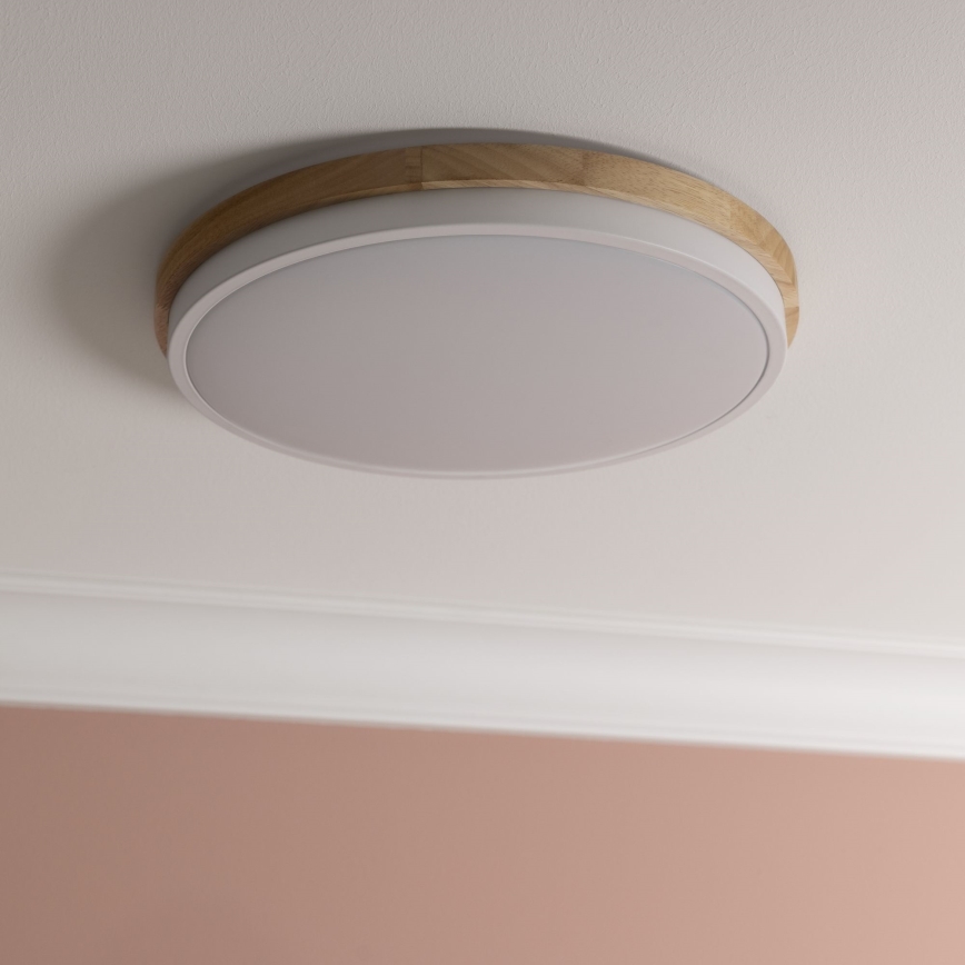Brilliant - LED Aptumšojama griestu lampa BAARLO LED/24W/230V d. 35 cm balta/gumijkoks - FSC sertificēts
