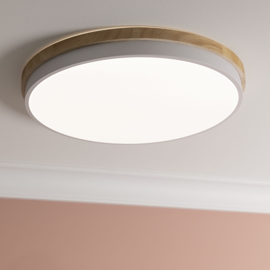 Brilliant - LED Aptumšojama griestu lampa BAARLO LED/36W/230V 3000-6500K d. 50 cm balta/gumijkoks + tālvadības pults - FSC sertificēts