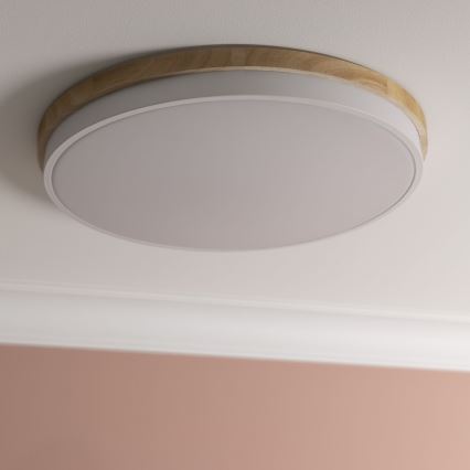Brilliant - LED Aptumšojama griestu lampa BAARLO LED/36W/230V 3000-6500K d. 50 cm balta/gumijkoks + tālvadības pults - FSC sertificēts