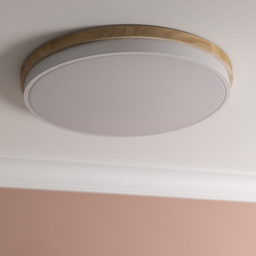 Brilliant - LED Aptumšojama griestu lampa BAARLO LED/36W/230V 3000-6500K d. 50 cm balta/gumijkoks + tālvadības pults - FSC sertificēts