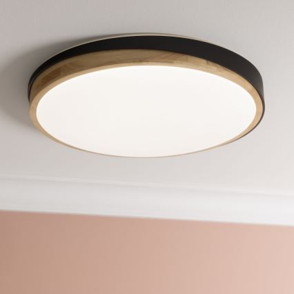 Brilliant - LED Aptumšojama griestu lampa BAARLO LED/36W/230V 3000-6500K d. 50 cm melna/gumijkoks + tālvadības pults - FSC sertificēts