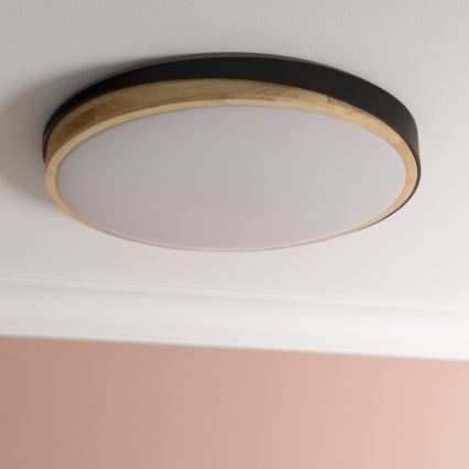 Brilliant - LED Aptumšojama griestu lampa BAARLO LED/36W/230V 3000-6500K d. 50 cm melna/gumijkoks + tālvadības pults - FSC sertificēts