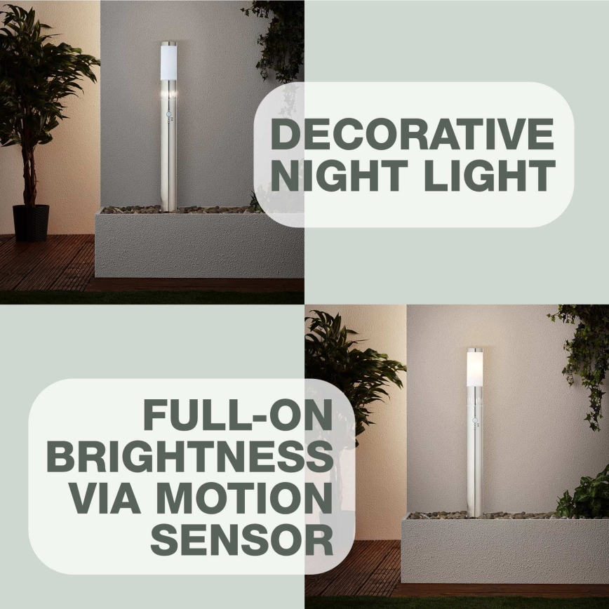 Brilliant - LED Āra lampa ar sensoru LEIGH LED/0,9W/230V + 1xE27/11W 80 cm IP44 spīdīgi hromēts