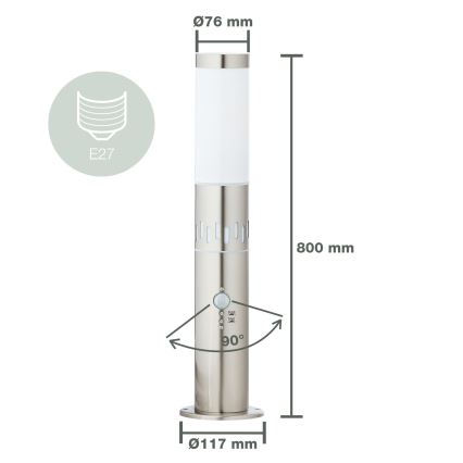 Brilliant - LED Āra lampa ar sensoru LEIGH LED/0,9W/230V + 1xE27/11W 80 cm IP44 spīdīgi hromēts