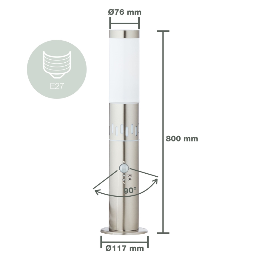 Brilliant - LED Āra lampa ar sensoru LEIGH LED/0,9W/230V + 1xE27/11W 80 cm IP44 spīdīgi hromēts