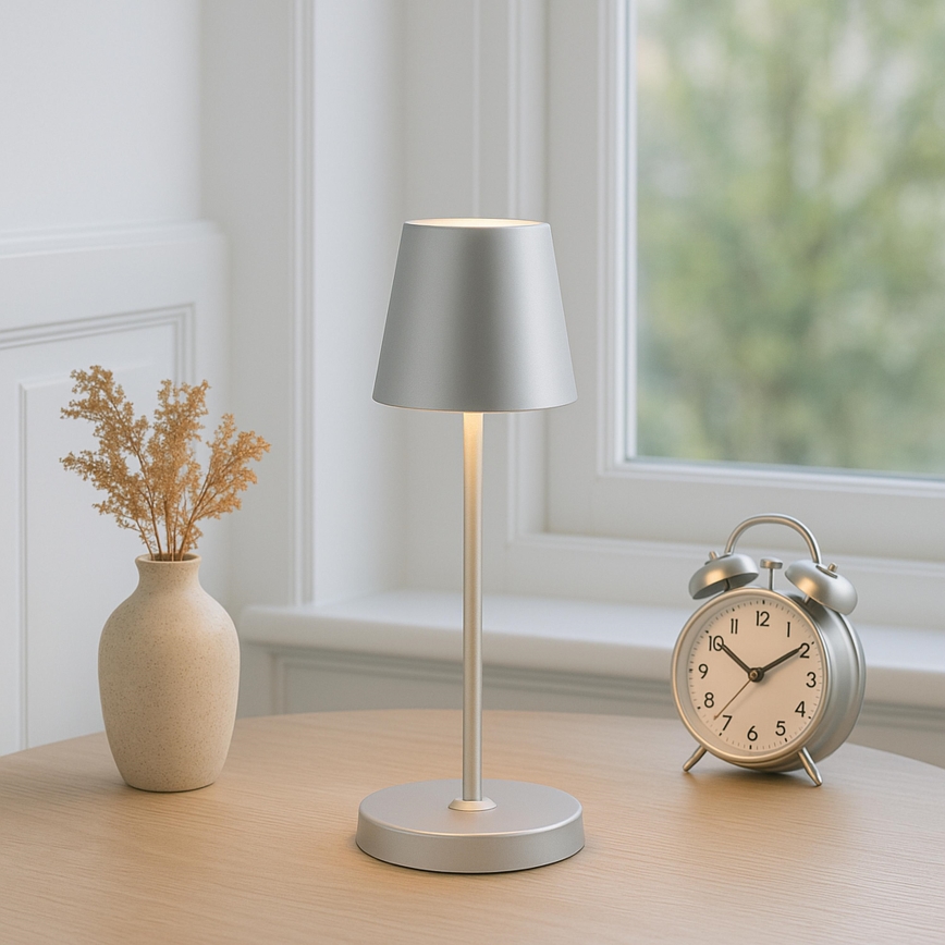 Brilliant - ar regulējamu spilgtumu, uzlādējama ar skārienvadību āra LED galda lampa ELORA LED/2,5W/5V 2700K 2600 mAh IP44 sudraba