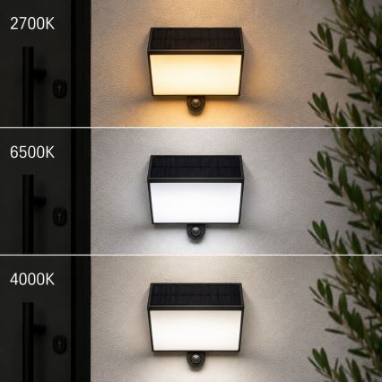 Brilliant - LED saules sienas gaismeklis ar sensoru SIERRA LED/6W/3,7V 2700/4000/6500K 2000 mAh IP54 melns