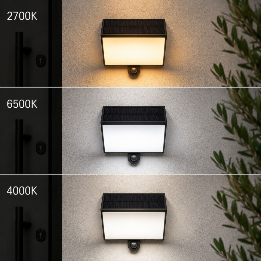 Brilliant - LED saules sienas gaismeklis ar sensoru SIERRA LED/6W/3,7V 2700/4000/6500K 2000 mAh IP54 melns