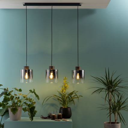 Brilliant - Lustra uz troses BETH 3xE27/60W/230V melna/dūmakaina