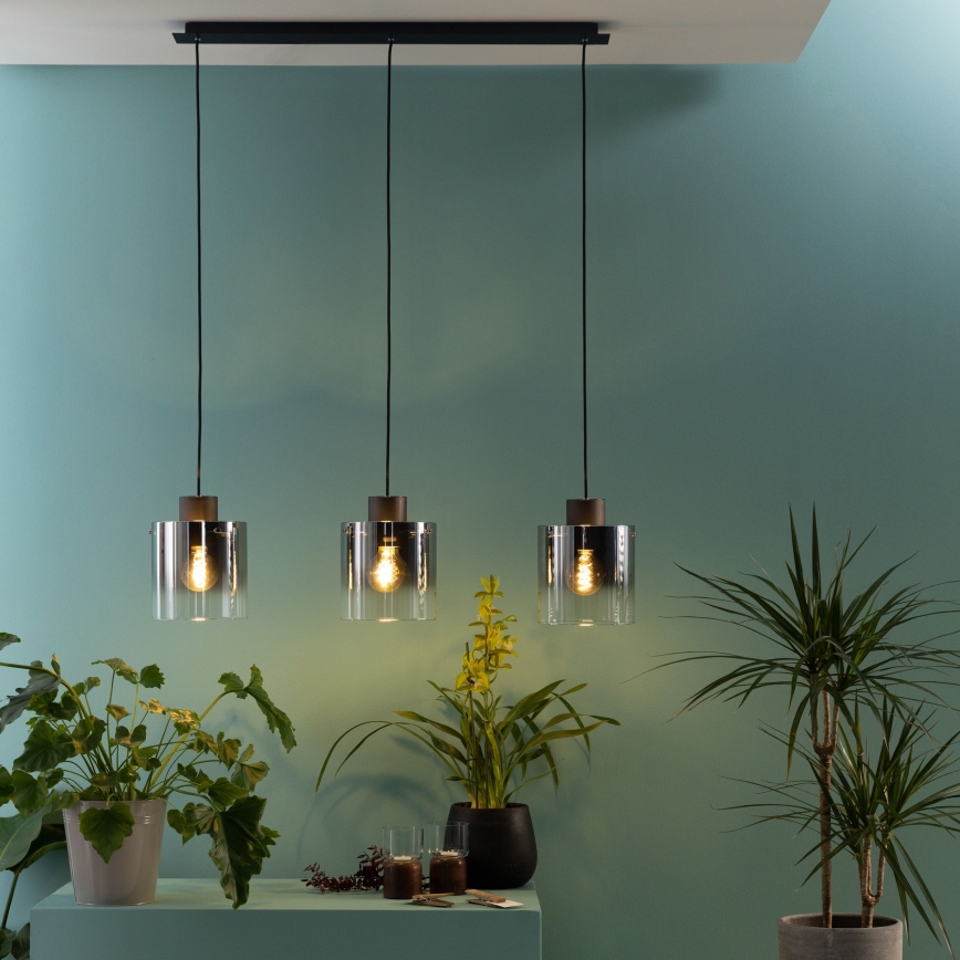 Brilliant - Lustra uz troses BETH 3xE27/60W/230V melna/dūmakaina