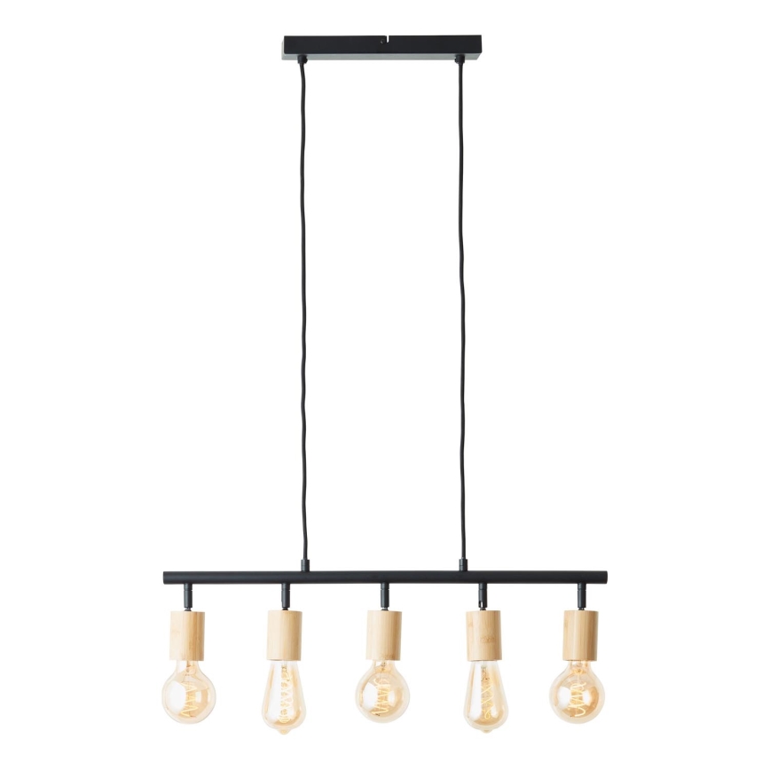 Brilliant - Pakaramā lampa uz kabeļa TIFFANY 5xE27/28W/230V melna/bambuss