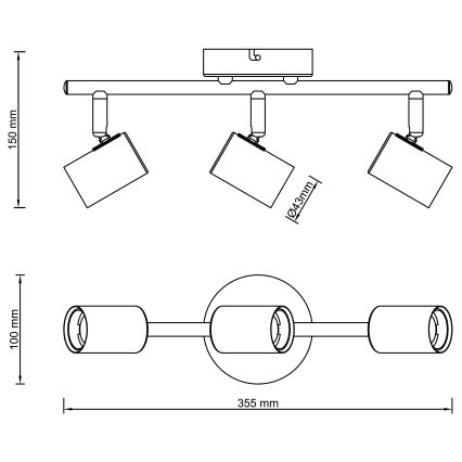Brilliant - punktveida gaismeklis KERRY 3xE27/40W/230V melns/misiņš