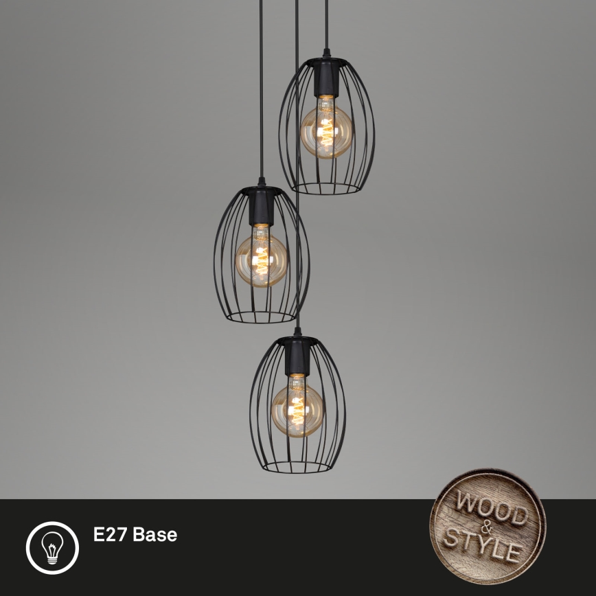 Brilo 4040-035 - Lustra ar auklu WAKTU VINTAGE 3xE27/60W/230V gumijkoks