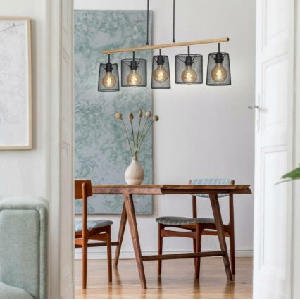 Brilo 4078-054 - Pakaramā lustra uz vada WOOD & STYLE 5xE27/60W/230V