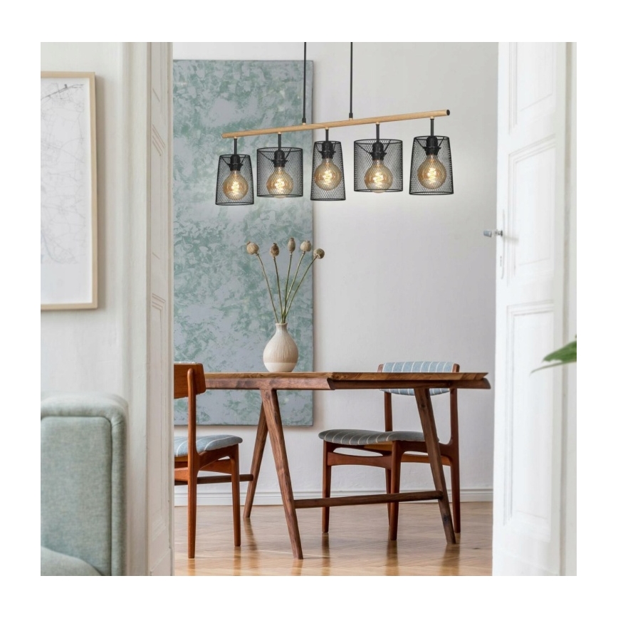 Brilo 4078-054 - Pakaramā lustra uz vada WOOD & STYLE 5xE27/60W/230V