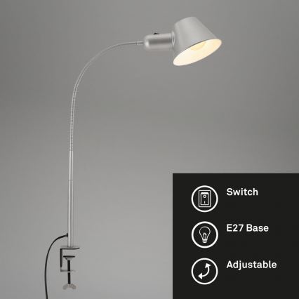 Brilo - elastīga galda lampa ar skavu 1xE27/10W/230V sudraba