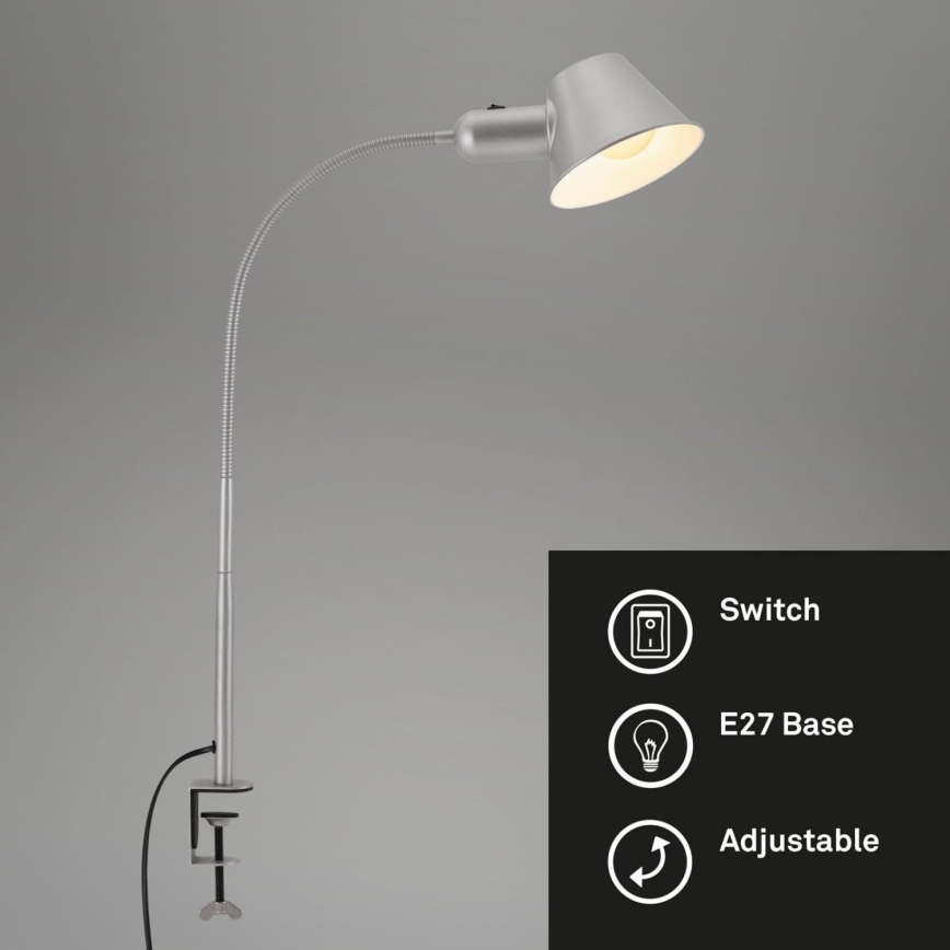 Brilo - elastīga galda lampa ar skavu 1xE27/10W/230V sudraba