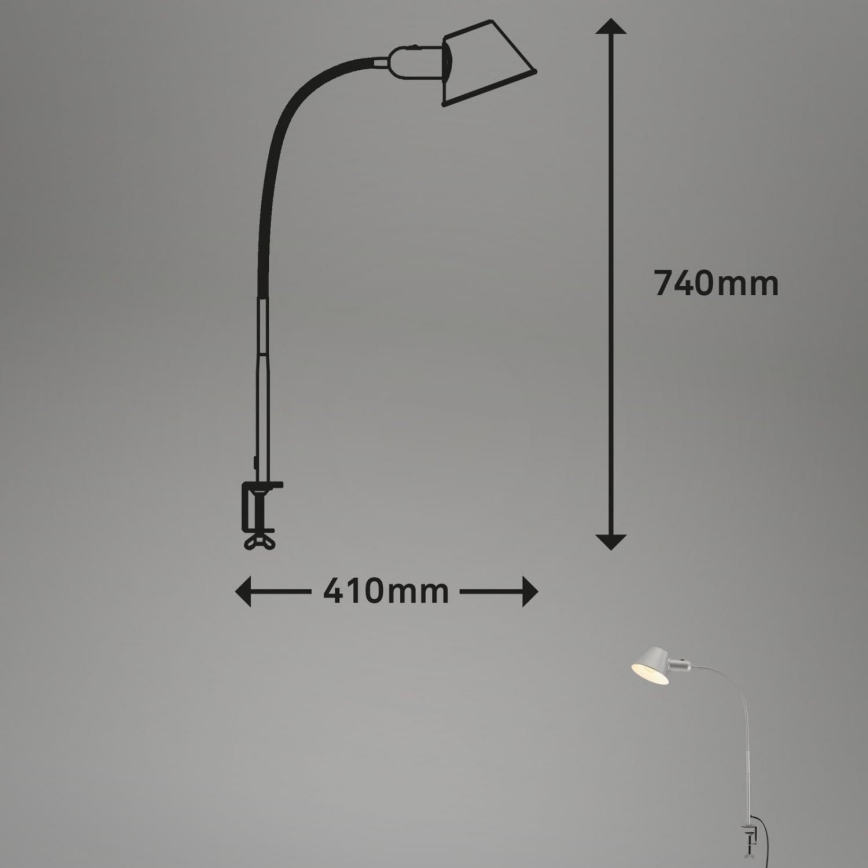 Brilo - elastīga galda lampa ar skavu 1xE27/10W/230V sudraba