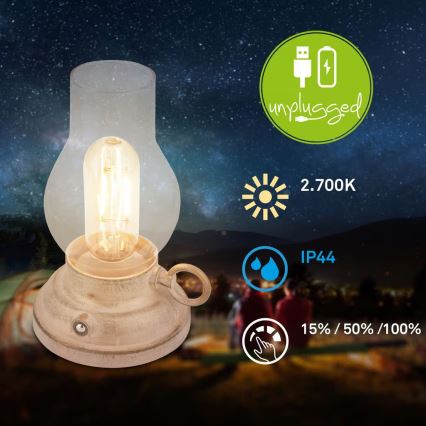 Brilo - LED ar regulējamu spilgtumu āra uzlādējamā galda lampa KANEA LED/1,5W/5V IP44 1200 mAh bēša