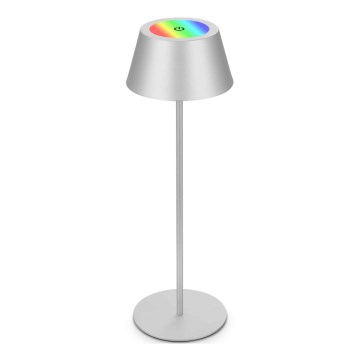 Brilo - KIKI LED RGB āra galda lampa, aptumšojama, uzlādējama, skārienvadāma, LED/2,6W/5V, IP44, 2600 mAh, sudraba