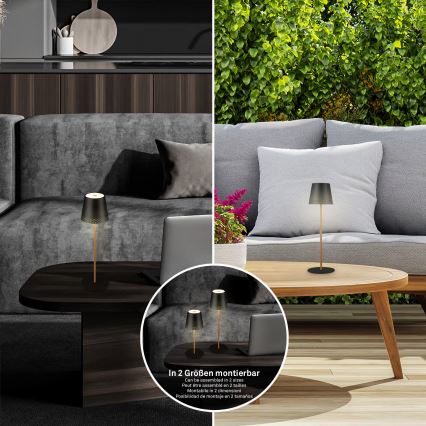 Brilo - LED regulējama uzlādējama pieskārienjutīga āra galda lampa KIKI LED/2,6W/5V IP44 2600 mAh melna