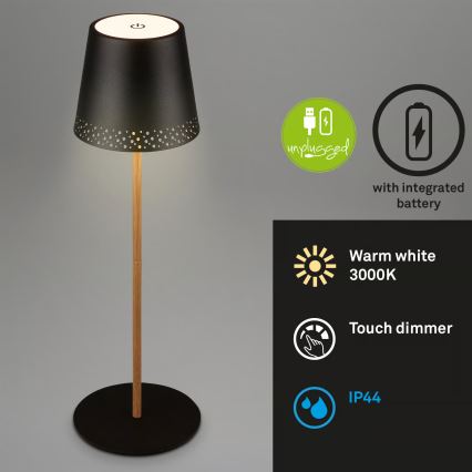 Brilo - LED regulējama uzlādējama pieskārienjutīga āra galda lampa KIKI LED/2,6W/5V IP44 2600 mAh melna