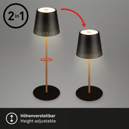Brilo - LED regulējama uzlādējama pieskārienjutīga āra galda lampa KIKI LED/2,6W/5V IP44 2600 mAh melna