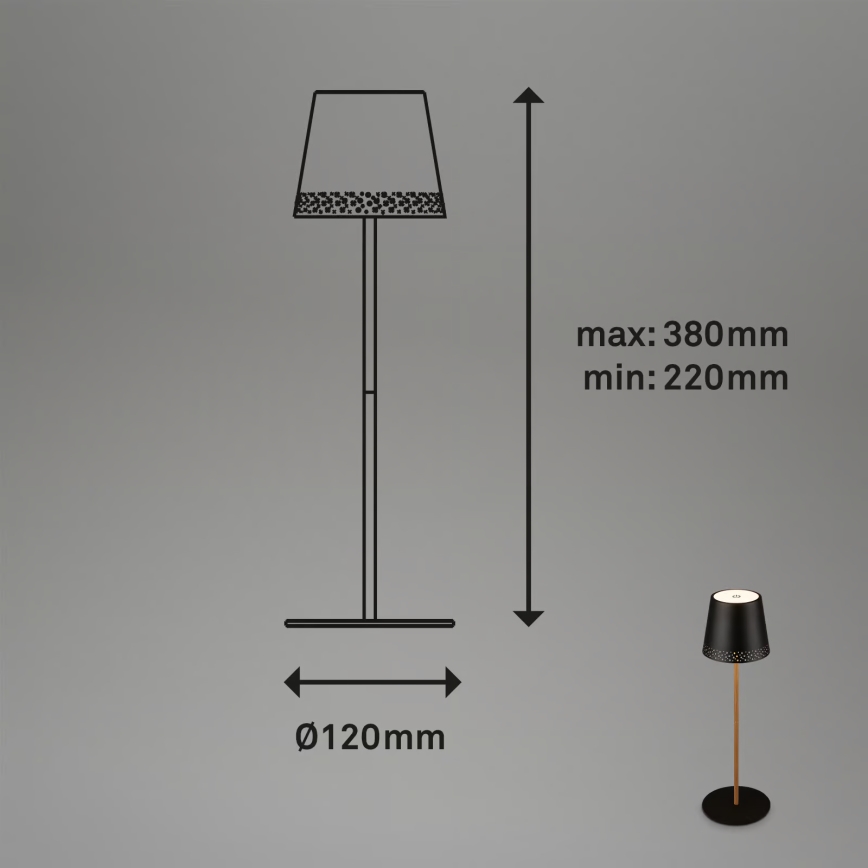 Brilo - LED regulējama uzlādējama pieskārienjutīga āra galda lampa KIKI LED/2,6W/5V IP44 2600 mAh melna