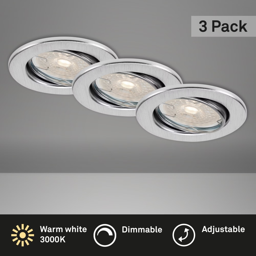 Brilo - Komplekts 3 gab. dimmējamu LED iebūvējamu vannas istabas griestu gaismekļu DIMM LED/5,5W/230V IP23 matēts hroms
