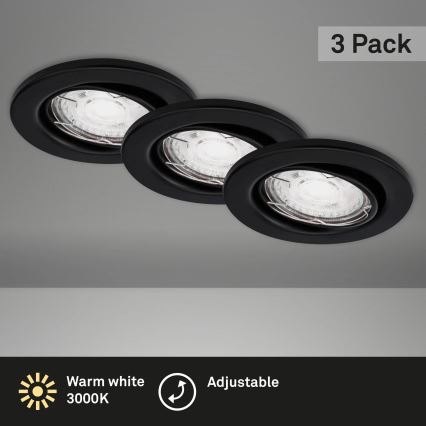 Brilo - KOMPLEKTS 3x LED Iegremdējama vannas istabas lampa 1xGU10/5W/230V IP23 melna