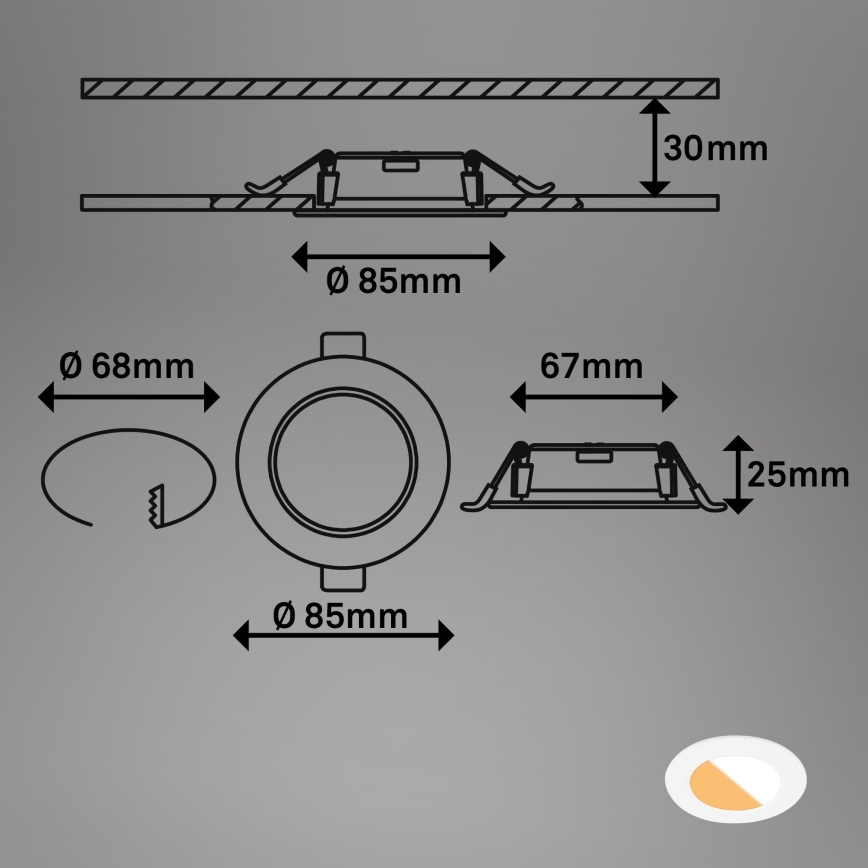 Brilo - KOMPLEKTS 3x LED Iegremdējama vannas istabas lampa LED/4W/230V IP44 3000/4000K balta