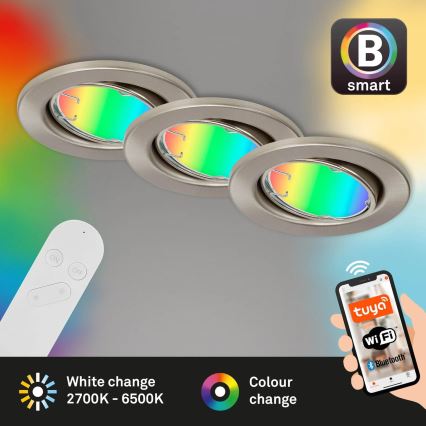 Brilo - KOMPLEKTS 3x LED RGBW Aptumšojama vannas istabas lampa 1xGU10/4,9W/230V 2700-6500K Wi-Fi Tuya IP23 + tālvadības pults