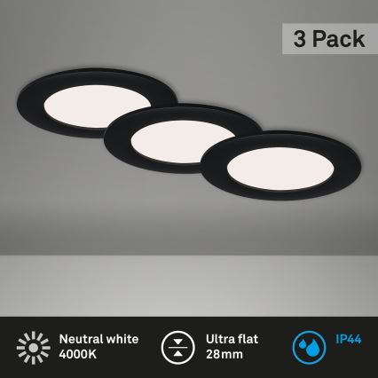 Brilo - komplekts 3x LED vannas istabas iebūvējamie griestu gaismekļi FLAT LED/6W/230V IP44 melni