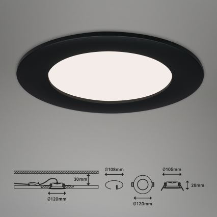 Brilo - komplekts 3x LED vannas istabas iebūvējamie griestu gaismekļi FLAT LED/6W/230V IP44 melni